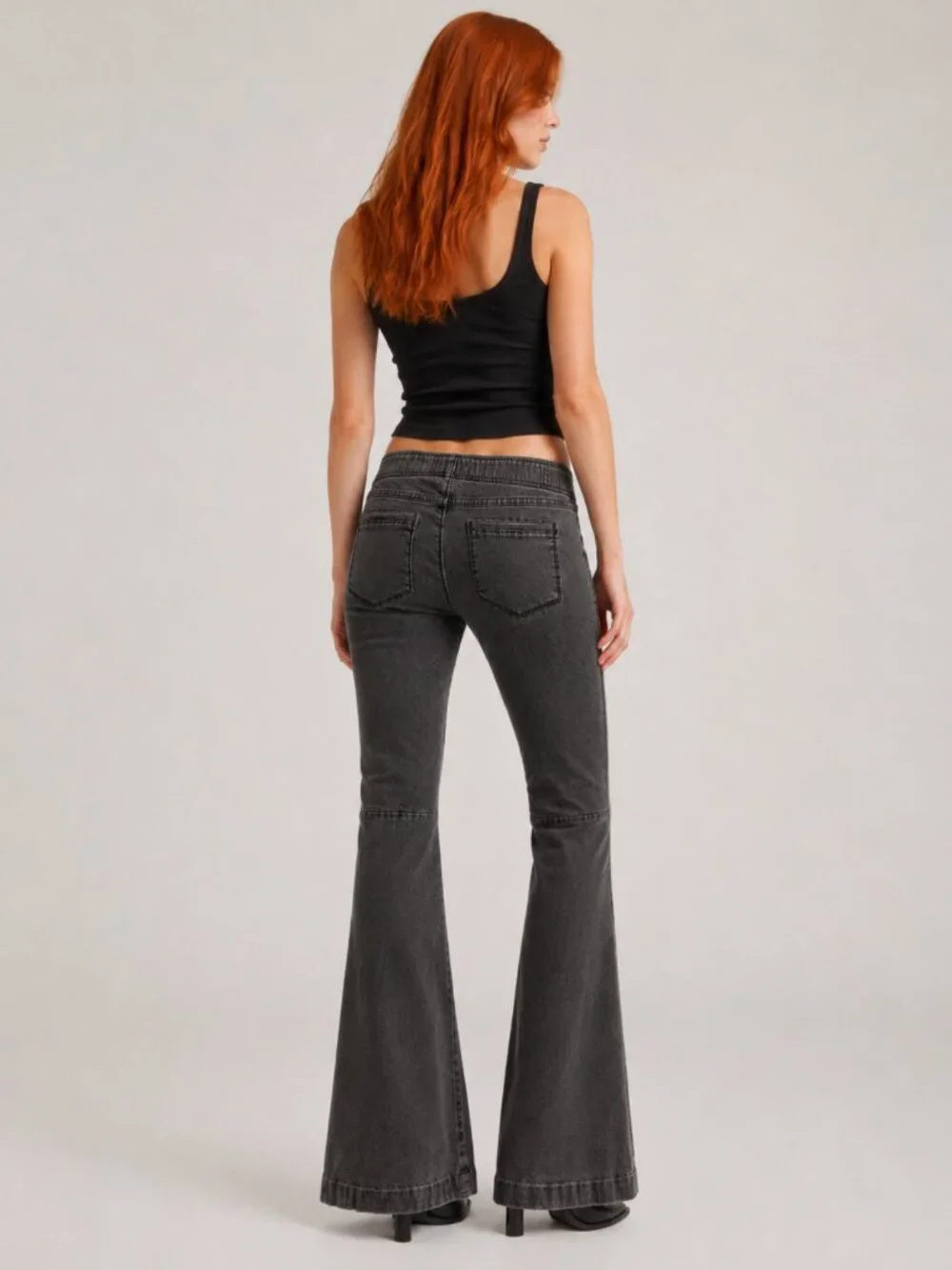 Free People We The Free Penny Pull-On Flare Jeans Washed Black Low Rise Size 31